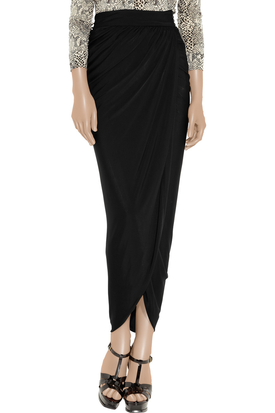 Just cavalli Crepejersey Maxi Wrap Skirt in Black | Lyst