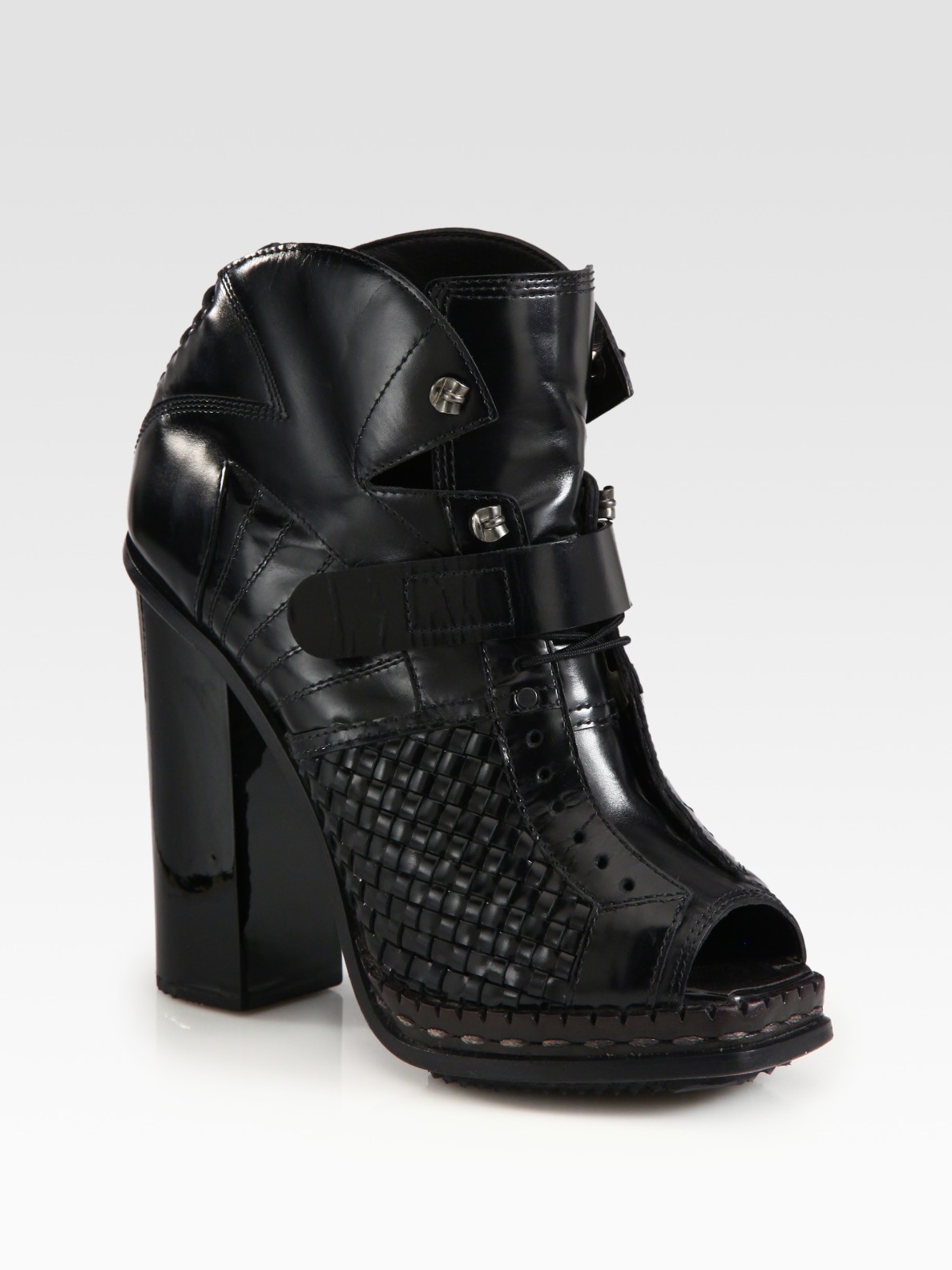 Lyst - Proenza Schouler Woven Leather Platform Ankle Boots ...