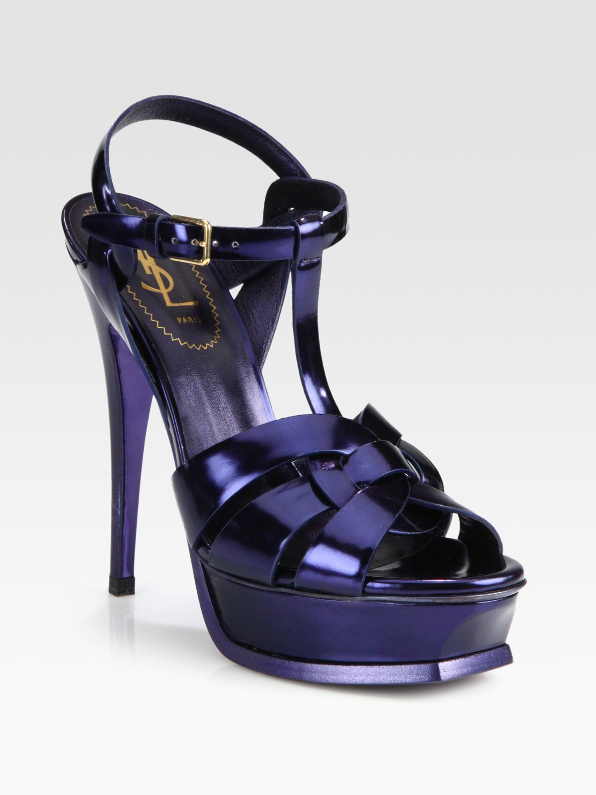 Lyst - Saint Laurent Tstrap Patent Leather Platform Sandals in Purple