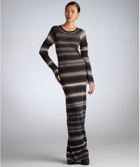 A.l.c. Stripe Wool Long Sleeve Maxi Dress in Black | Lyst