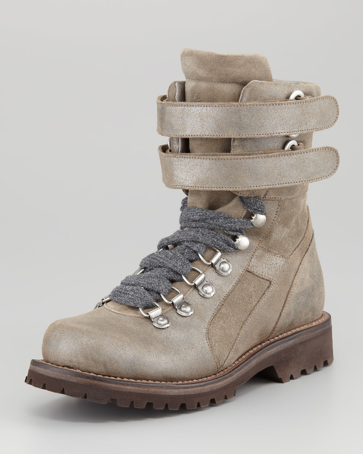 Brunello Cucinelli Metallic Suede Hiking Boot in Natural - Lyst