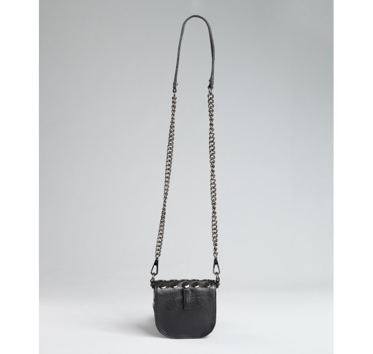 Lyst - Rebecca Minkoff Black Leather Disc Detail Chain Strap Crossbody Bag in Black
