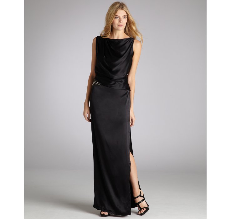 Lyst - The Eternal Black Silk Studded Side Slit Maxi Dress in Black