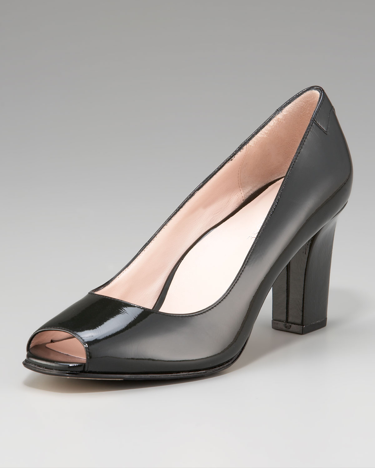 black mid heel peep toe shoes