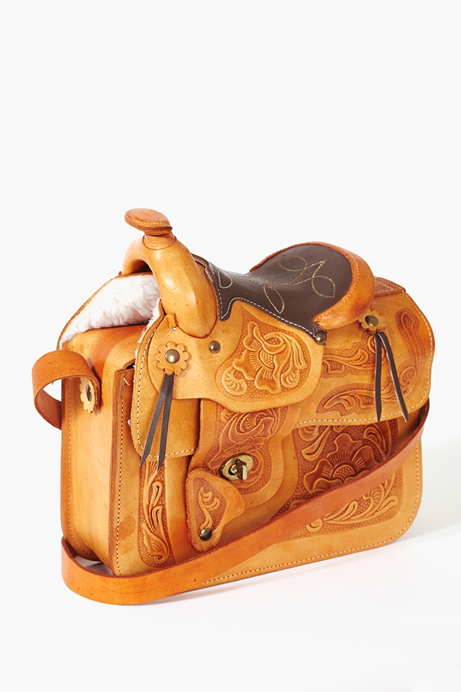 Nasty Gal Brown Tooled Saddle Purse