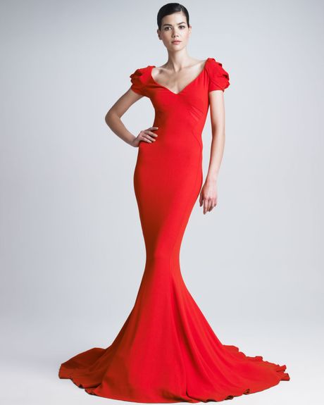 Zac Posen Stretch Crepe Mermaid Gown in Red | Lyst