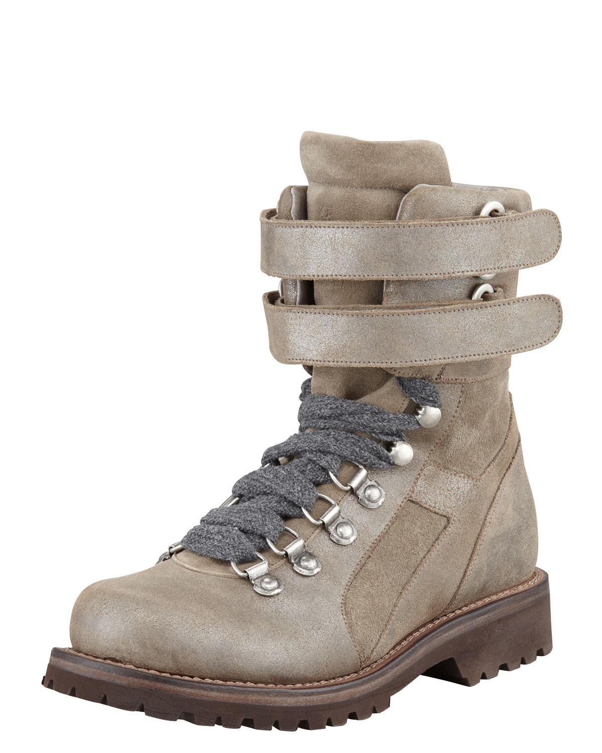 Brunello Cucinelli Metallic Suede Hiking Boot in Natural - Lyst