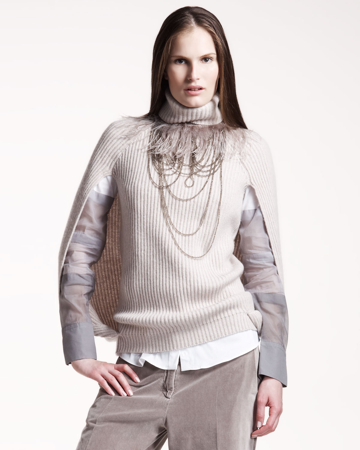 Lyst - Brunello Cucinelli Englishrib Cashmere Cape Sweater in Gray