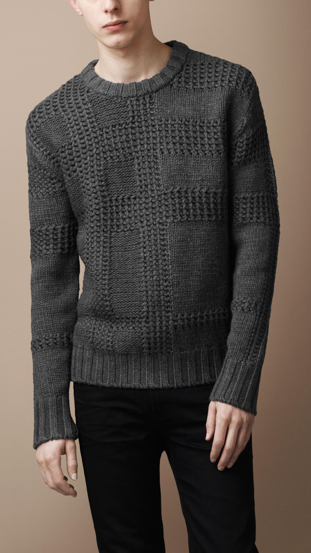 Lyst - Burberry Brit Textured Check Merino Sweater in Gray for Men