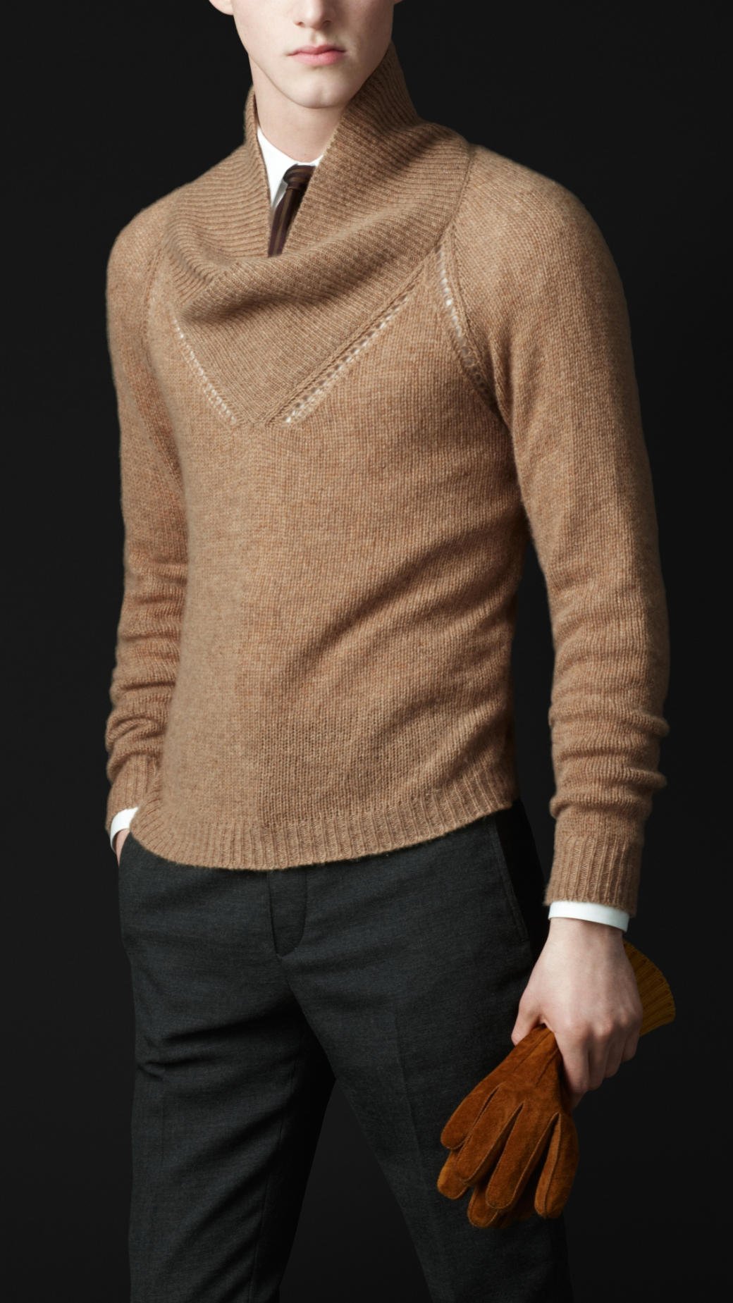 Lyst - Burberry Prorsum Cashmere Shawl Collar Sweater in Natural for Men