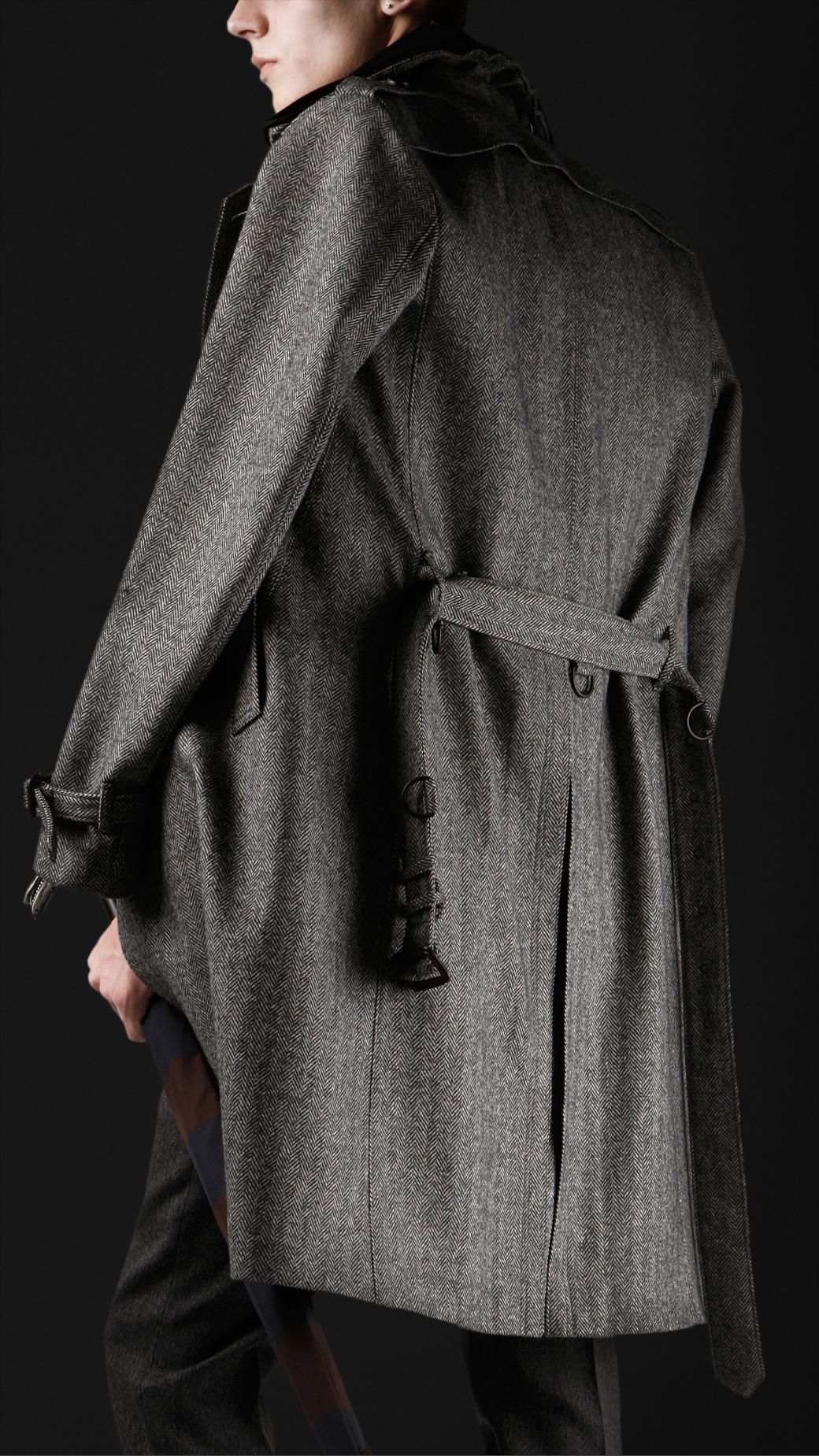 Lyst Burberry prorsum Velvet Collar Herringbone Trench Coat in Gray for Men