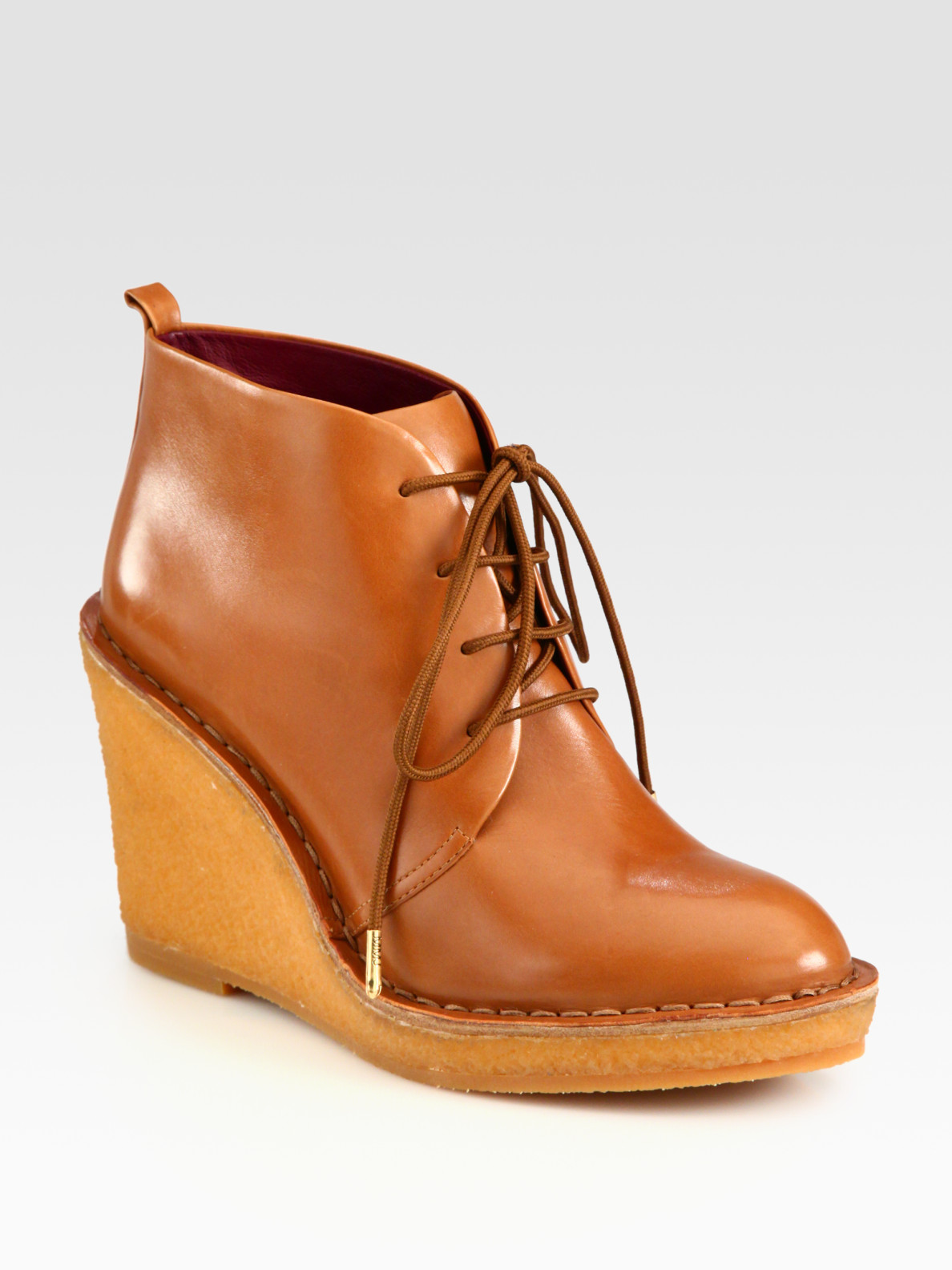 Marc By Marc Jacobs Leather Laceup Wedge Ankle Boots in Camel (Brown) - Lyst
