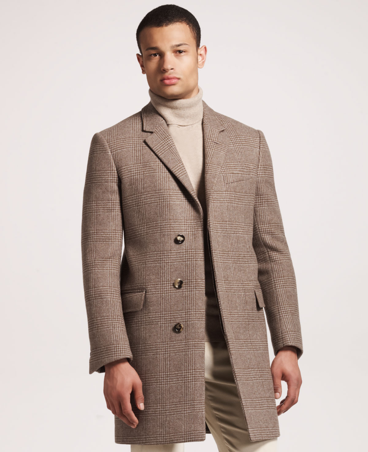 Saint laurent Plaid Overcoat in Natural for Men Lyst