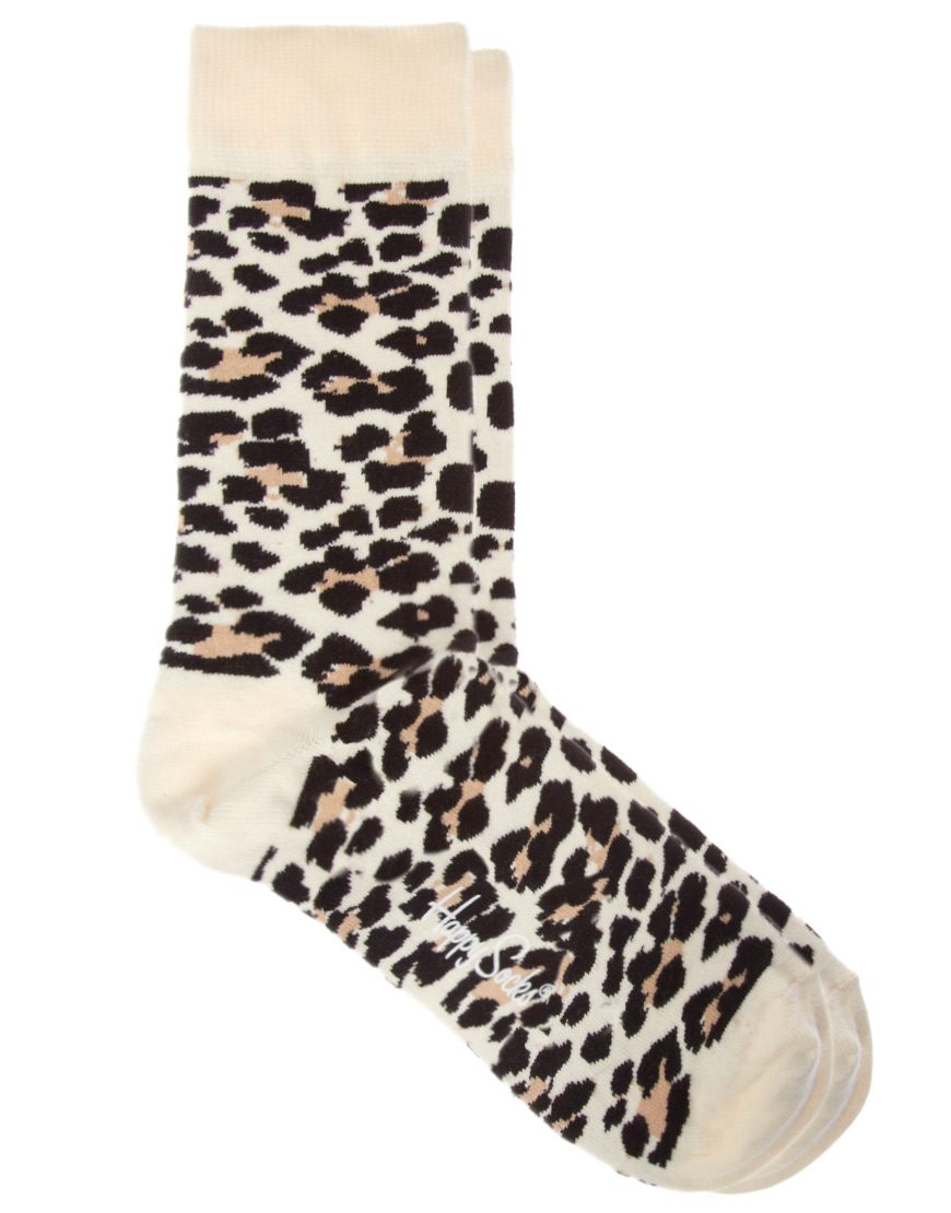 Mens White Leopard Skin Leopard Print Socks Fashion Crew Knee High Socks