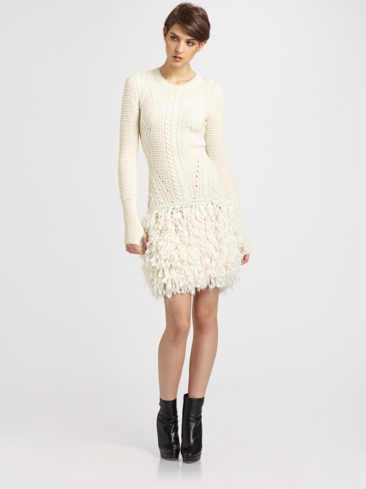 mcq by alexander mcqueen bone cable loopknit wool sweater dress product 1 4074989 285774398