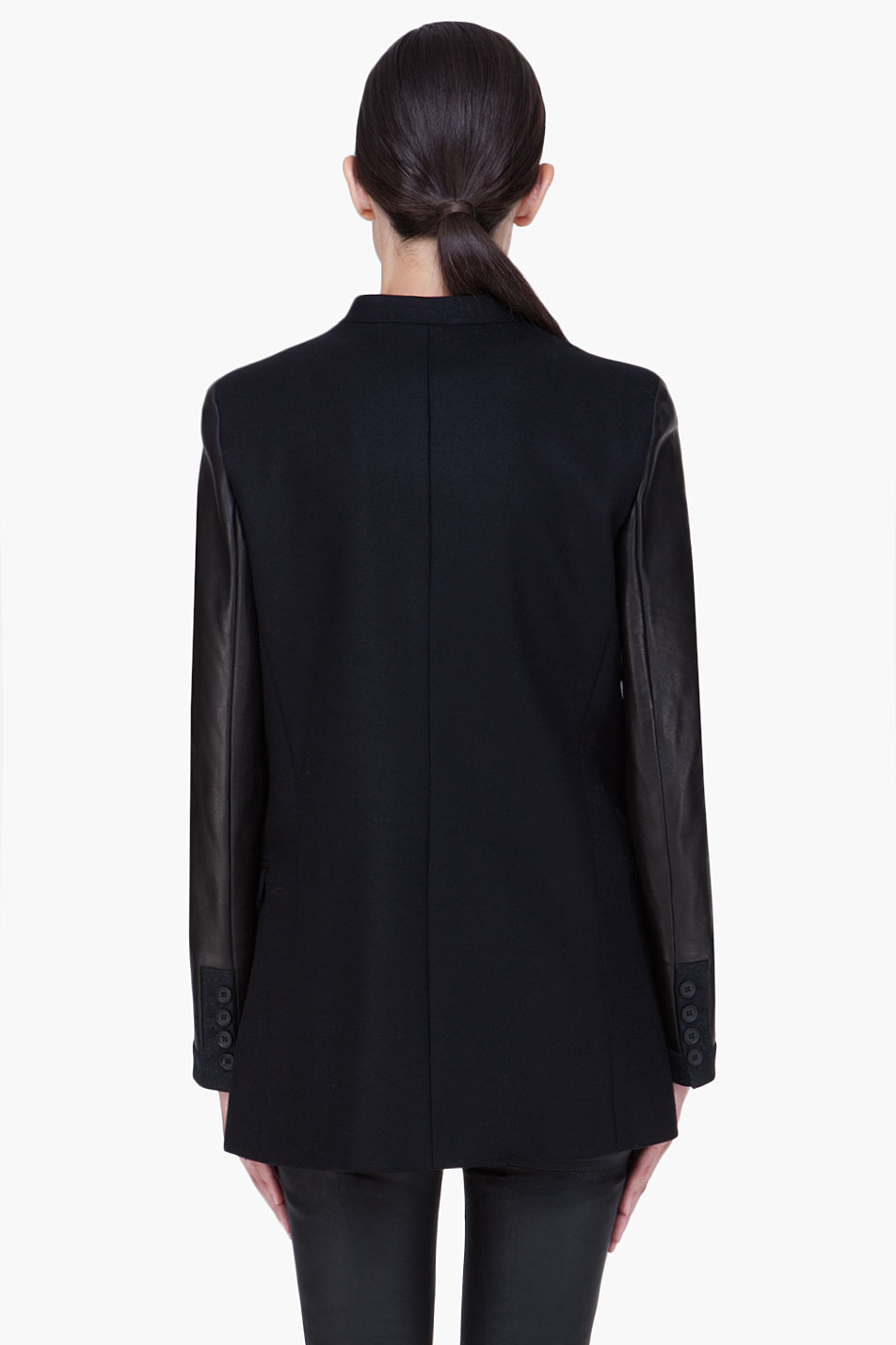 See By Chloé Leather Sleeve Two Tone Jacket In Black Grey Gallery