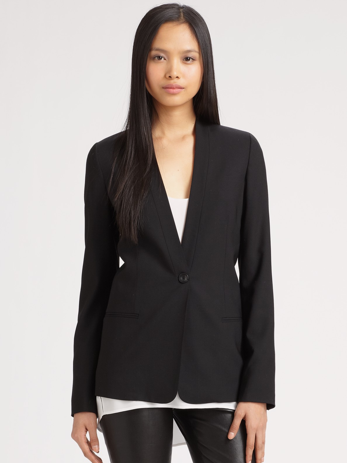 collarless black blazer