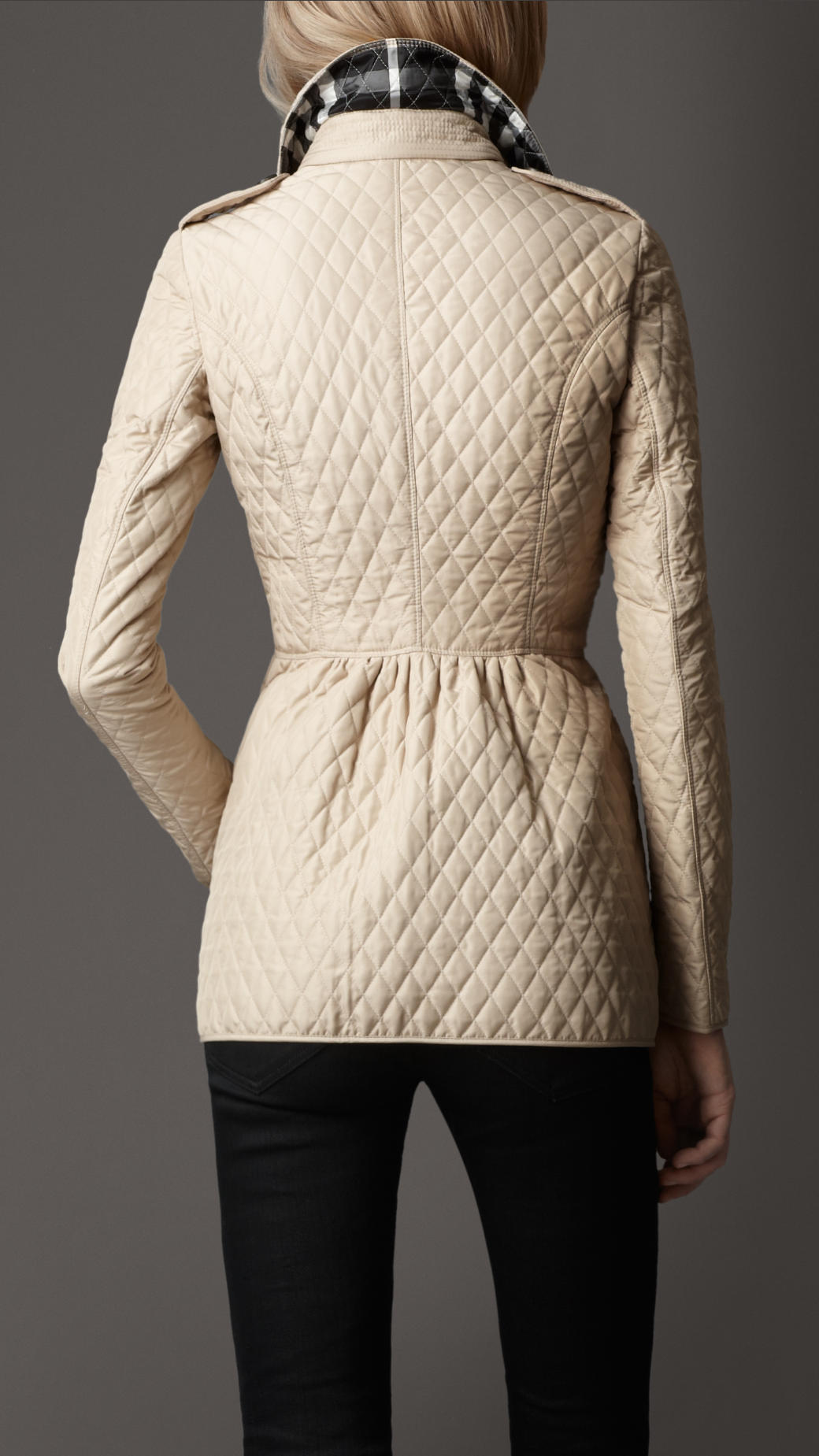 Burberry Quilted Peplum Jacket in Natural | Lyst