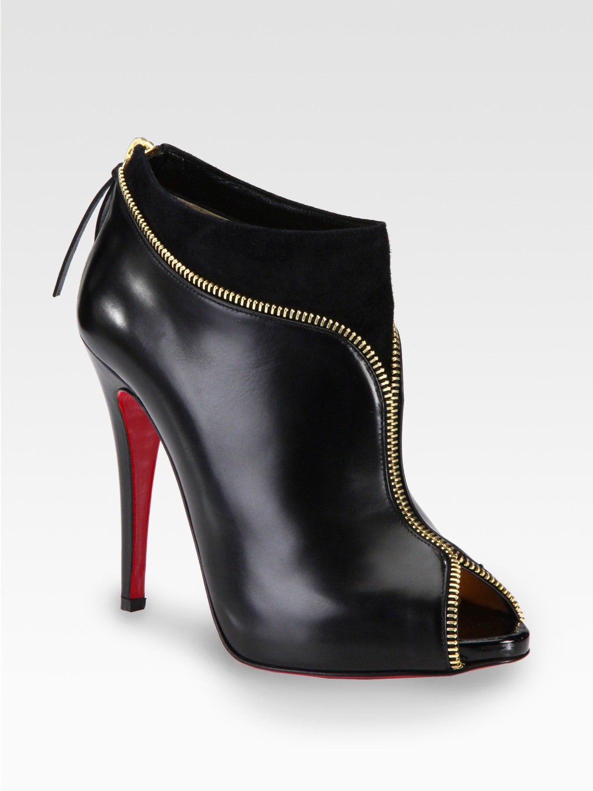 Christian Louboutin Leather and Suede Zipper Ankle Boots in Black