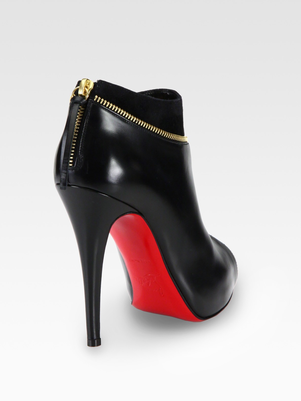 Christian Louboutin Leather and Suede Zipper Ankle Boots in Black