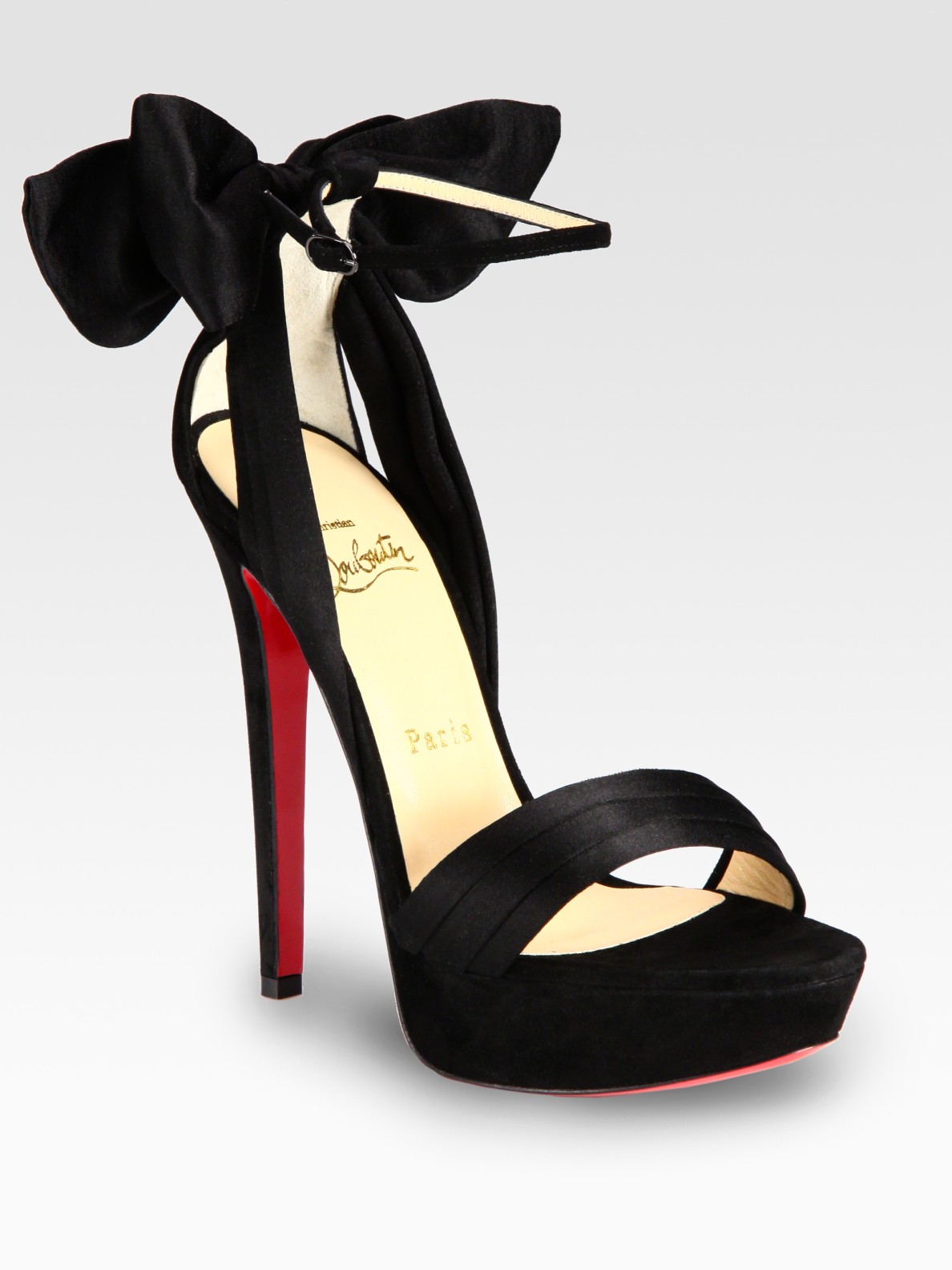 Christian Louboutin and Bow Platform Sandals in Black | Lyst