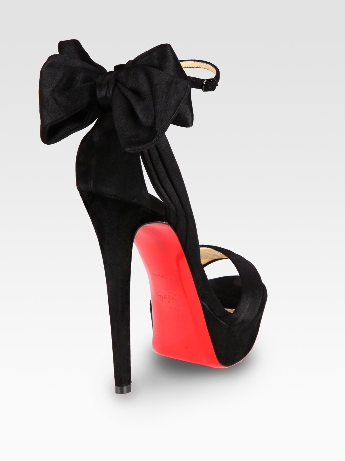 Christian Louboutin Satin and Suede Bow Platform Sandals in Black - Lyst