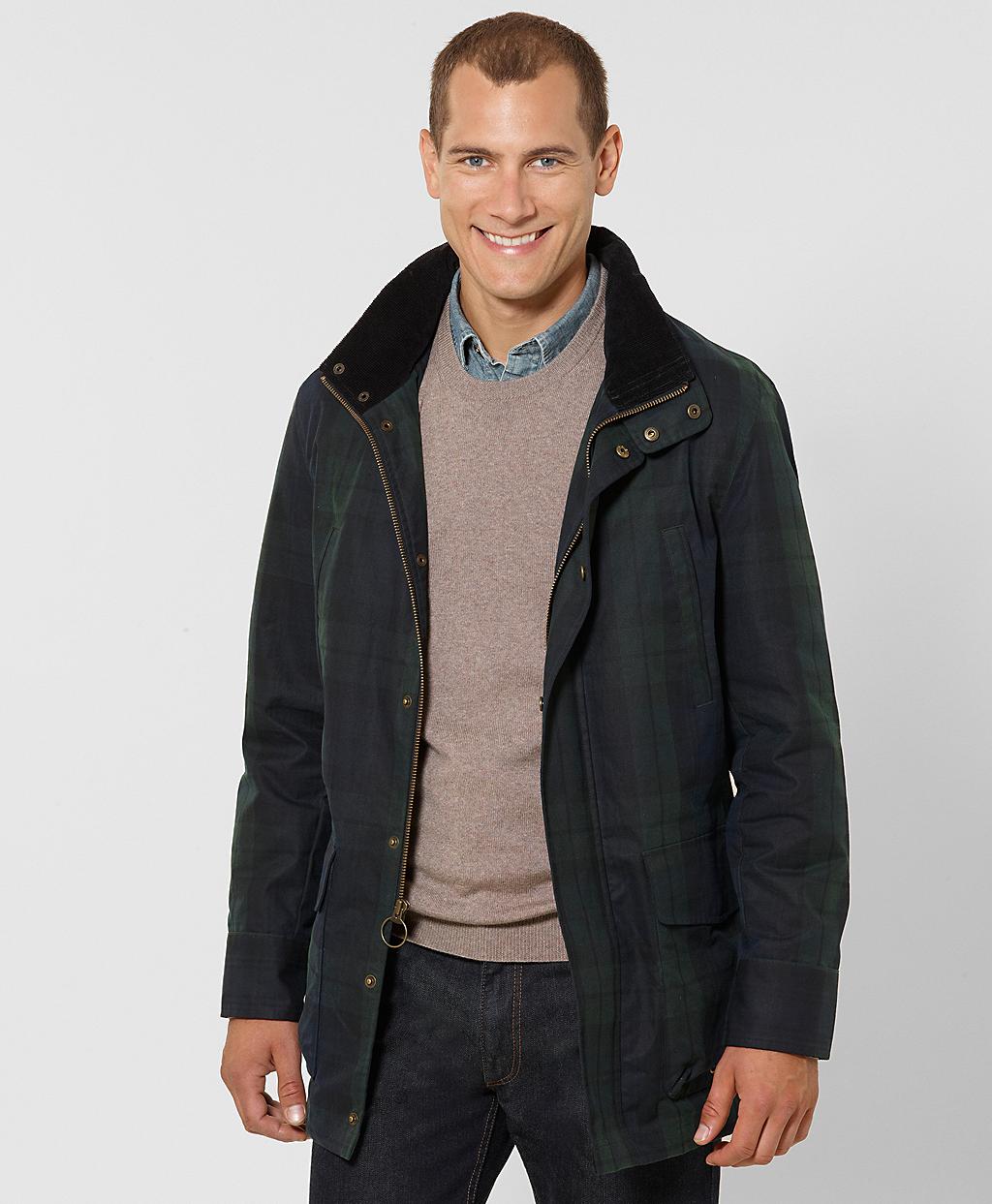 Black watch tartan waxed cotton barn coat Clearance