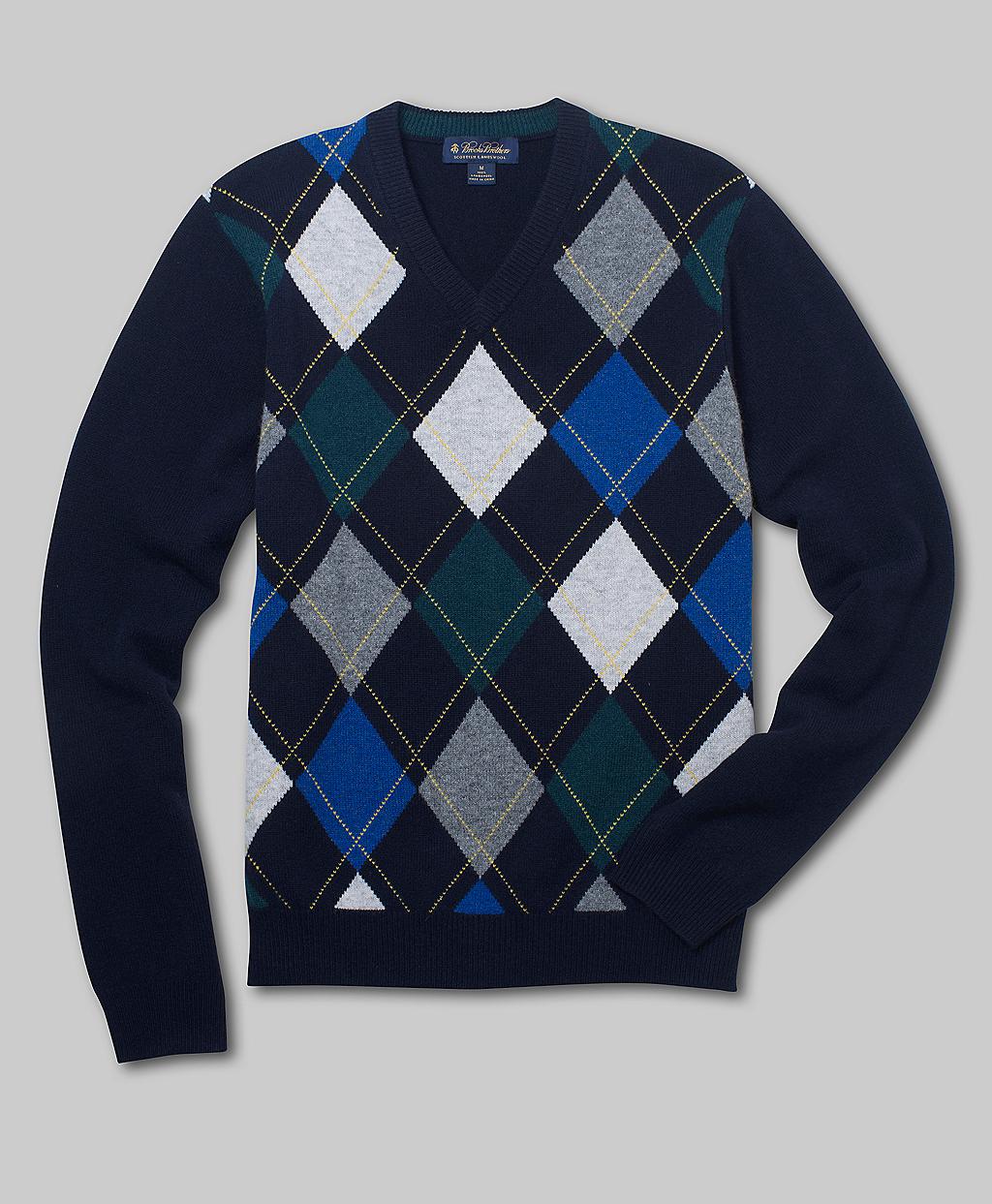 Brooks brothers Lambswool Argyle Vneck Sweater in Blue for Men | Lyst