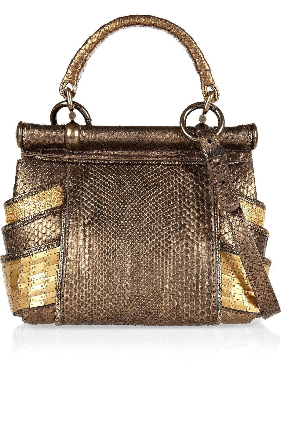 Roberto Cavalli Diva Embellished Python Shoulder Bag in Brown - Lyst