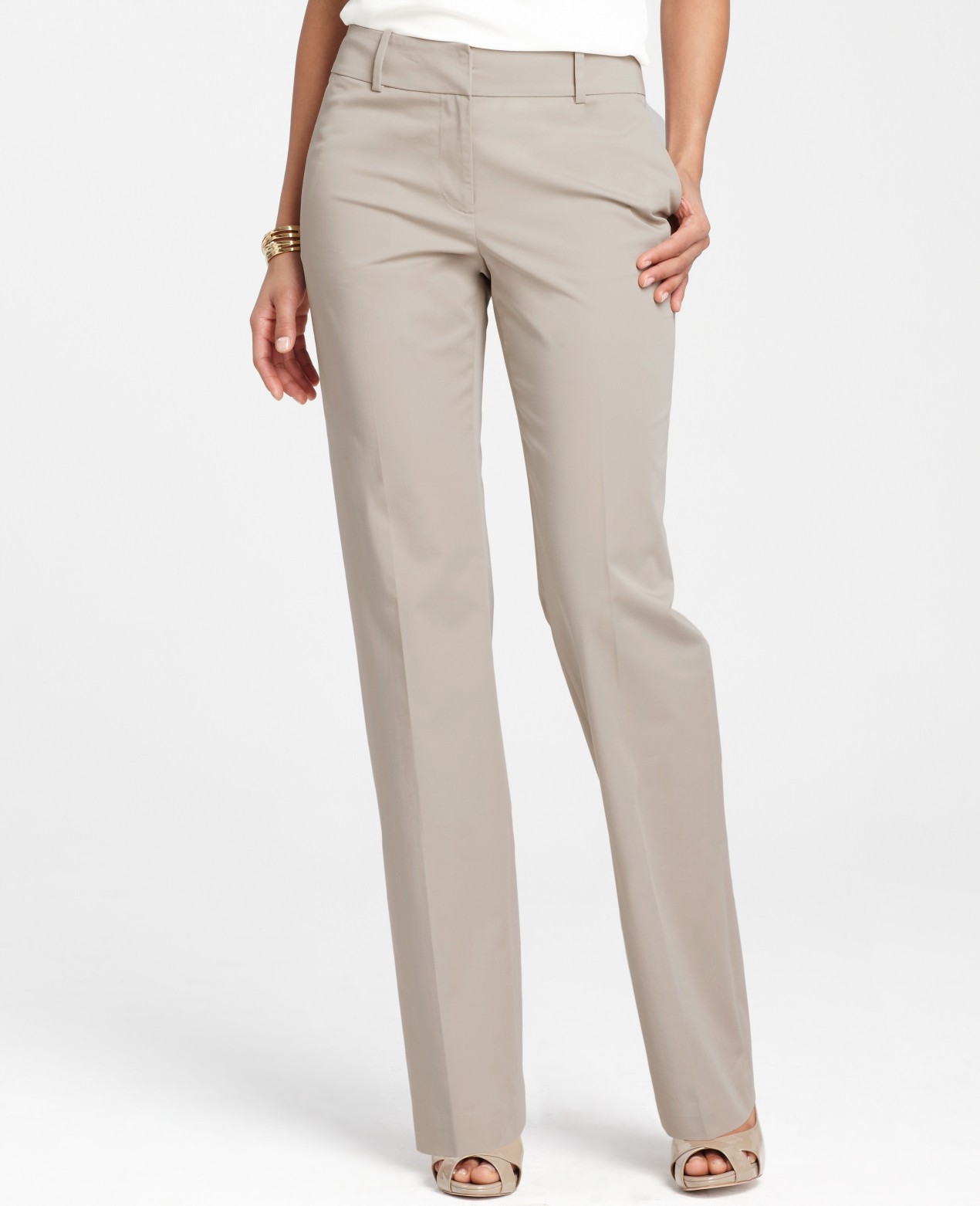 Ann taylor Curvy Polished Cotton Straight Leg Pants in Gray | Lyst