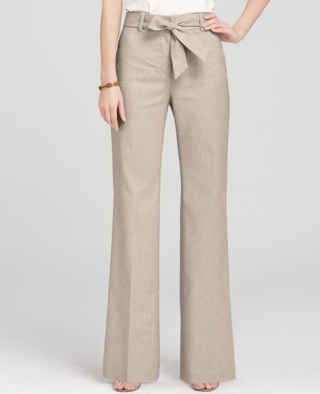 Ann Taylor Petite Stretch Linen Twill Wide Leg Pants with Sash in Beige (sandbar) | Lyst