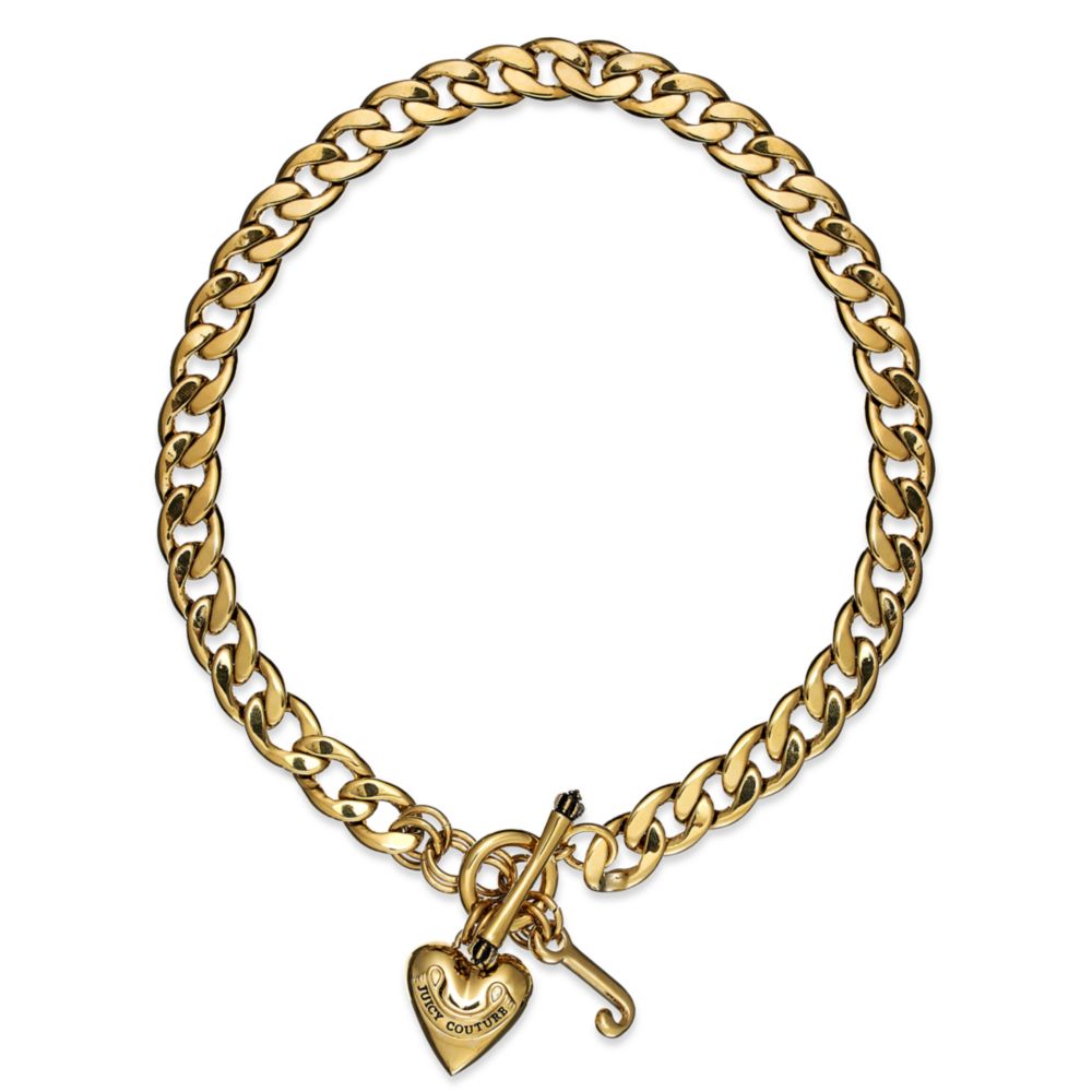 Juicy Couture Gold Tone Heart Charm Starter Collar Necklace in Metallic |  Lyst