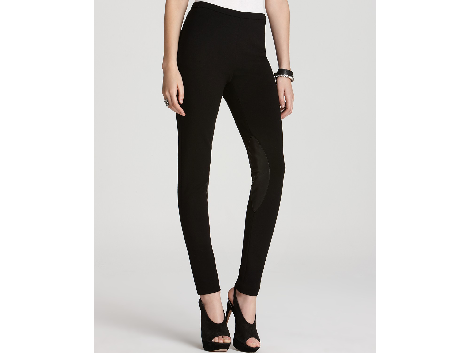 Lafayette 148 New York Skinny Pants with Leather Patches in Black - Lyst