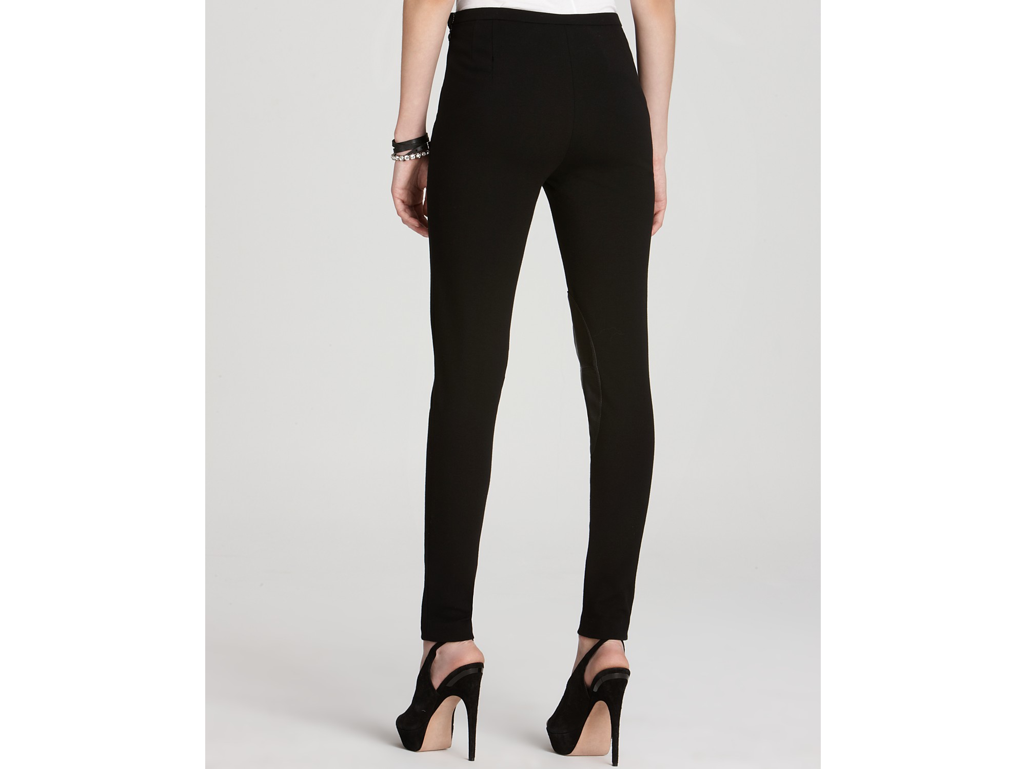 Lafayette 148 New York Skinny Pants with Leather Patches in Black - Lyst