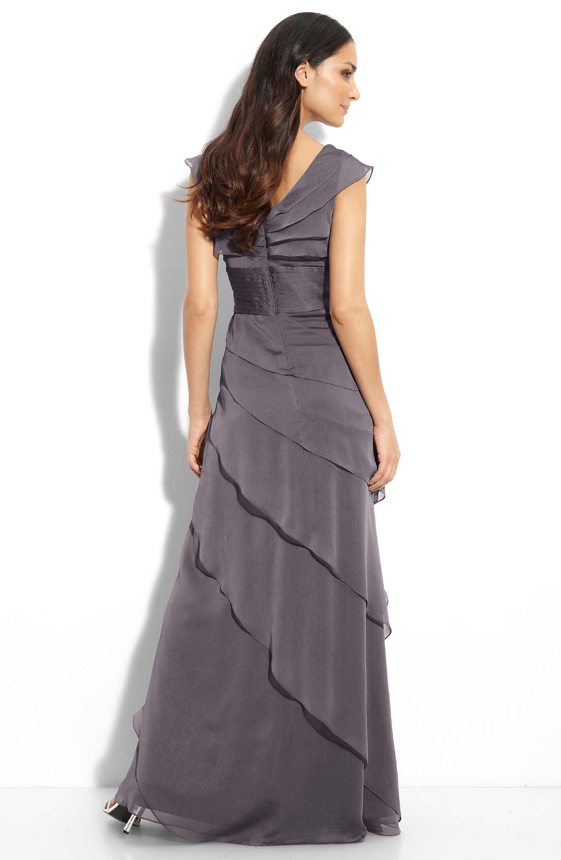 Adrianna papell Tiered Chiffon Gown Petite in Gray (end of color list smoke) | Lyst