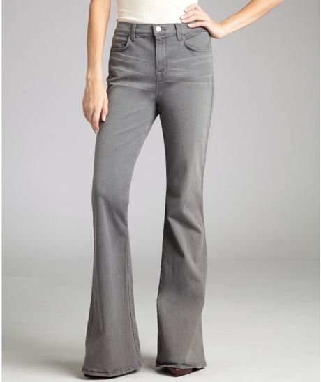 J Brand Dark Grey Stretch Denim High Rise Flare Jeans in Gray (grey) | Lyst