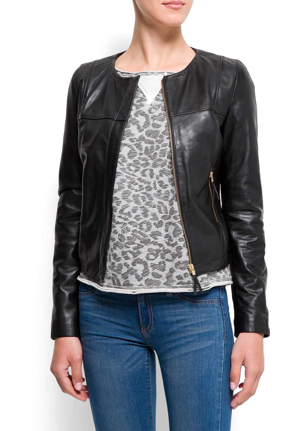 Mango Zippers  Leather Jacket  in 02 Black Lyst