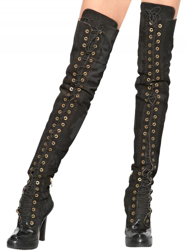black lace up over the knee boots