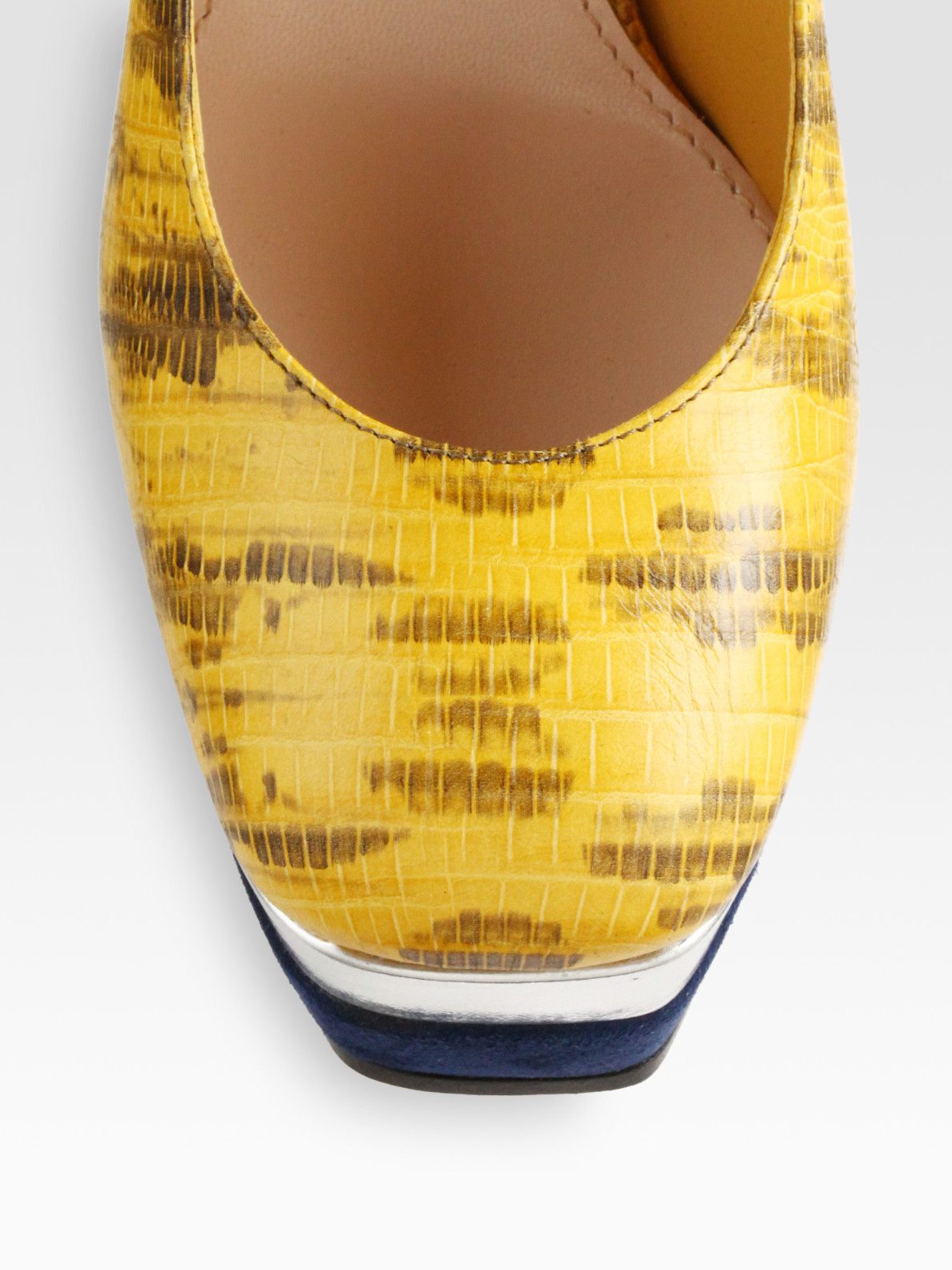 Lyst - Miu Miu Stamped Snake Skin Leather Mary Jane Platform Pumps in Yellow