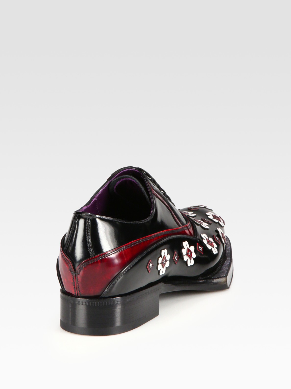 Prada Leather Flower Loafers in Black | Lyst
