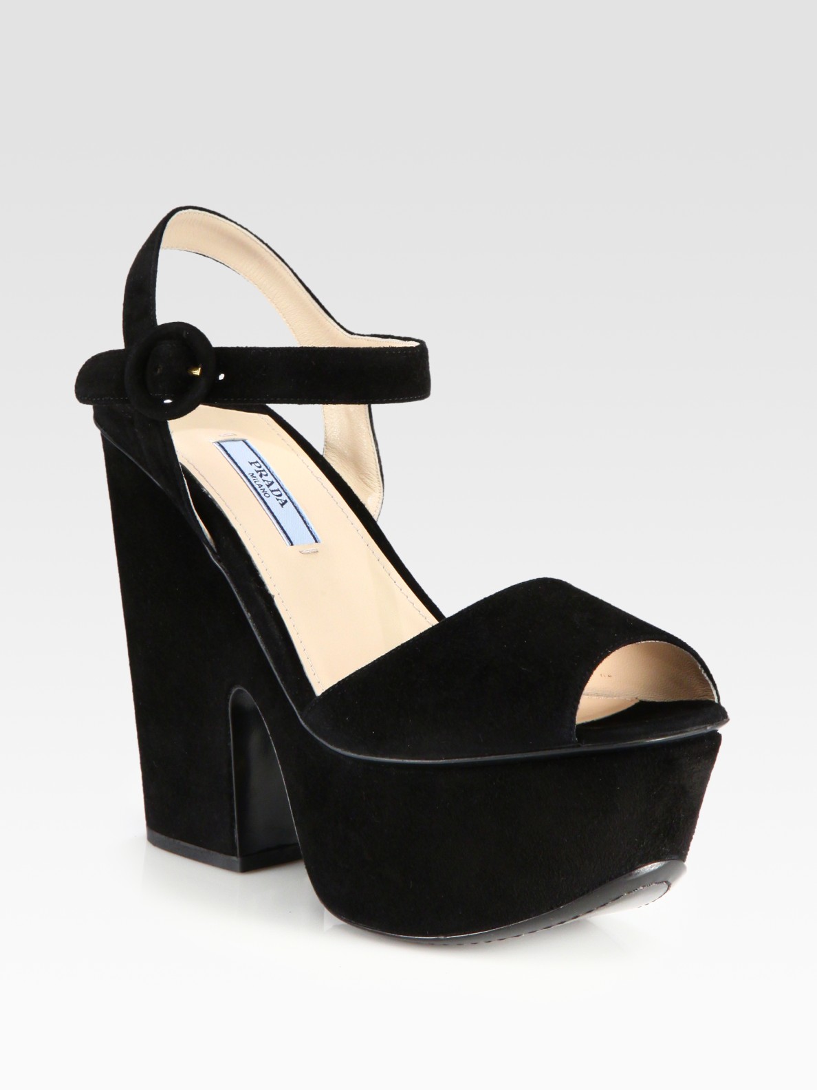 Lyst - Prada Suede and Patent Leather Platform Sandals in Black