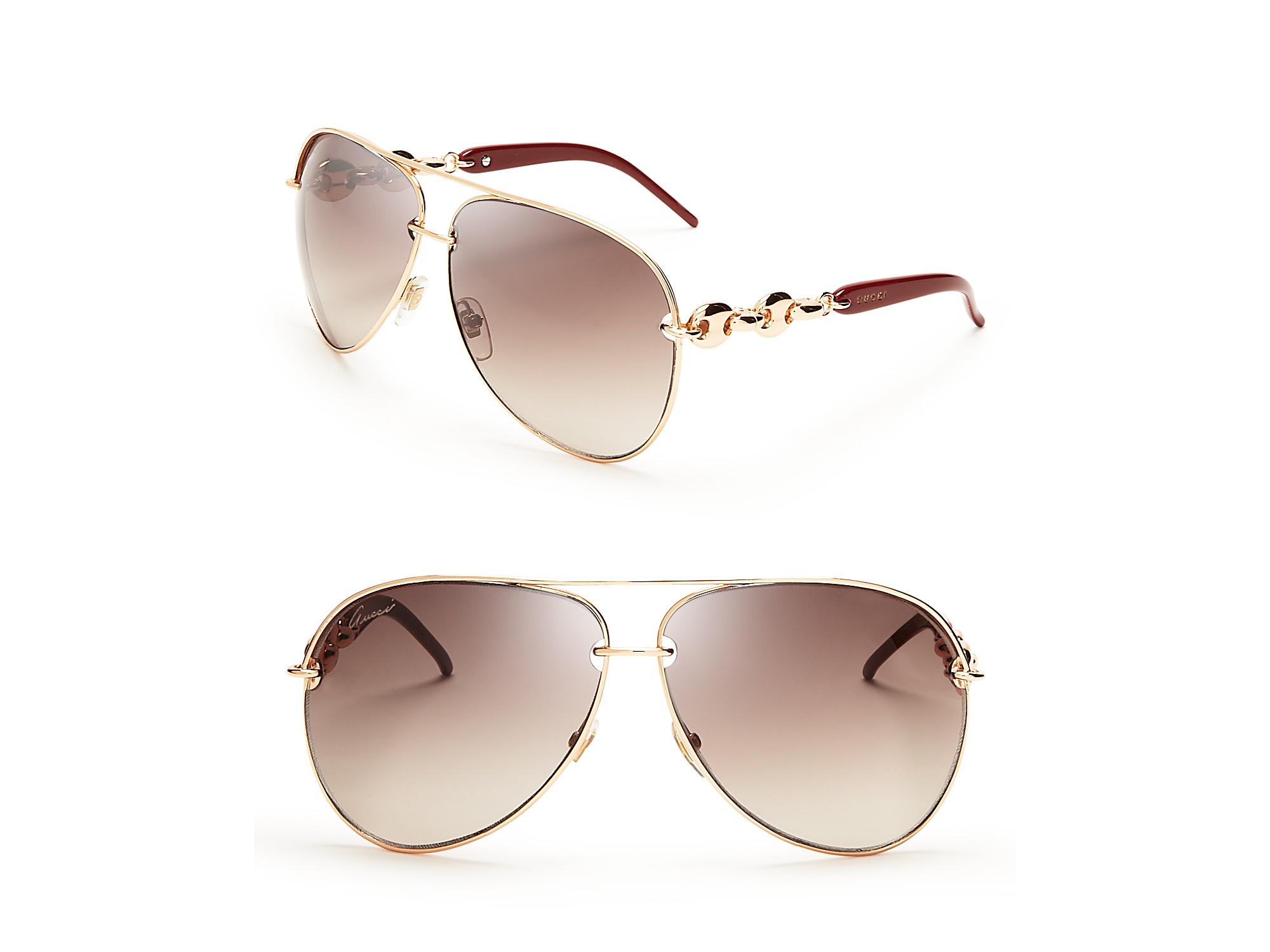 Gucci Chain Link Aviator Sunglasses in Metallic | Lyst