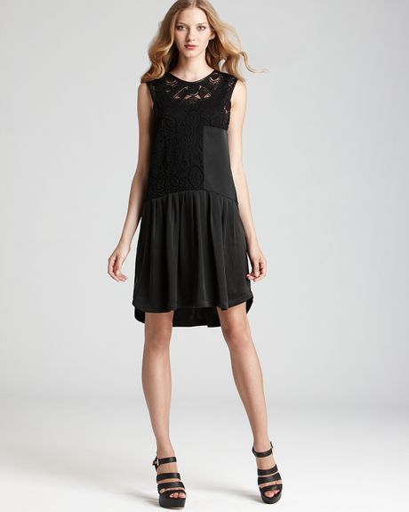 Rebecca Taylor Lace Dress in Black | Lyst