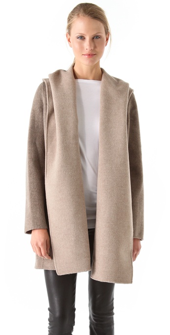 Vince Drape Hooded Coat In Natural Lyst