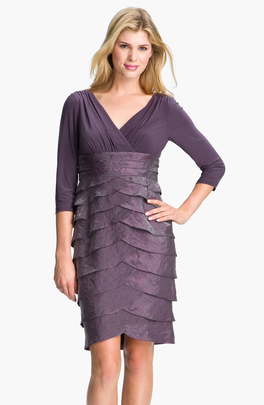 Adrianna Papell Tiered Surplice Dress in Purple (prune) | Lyst