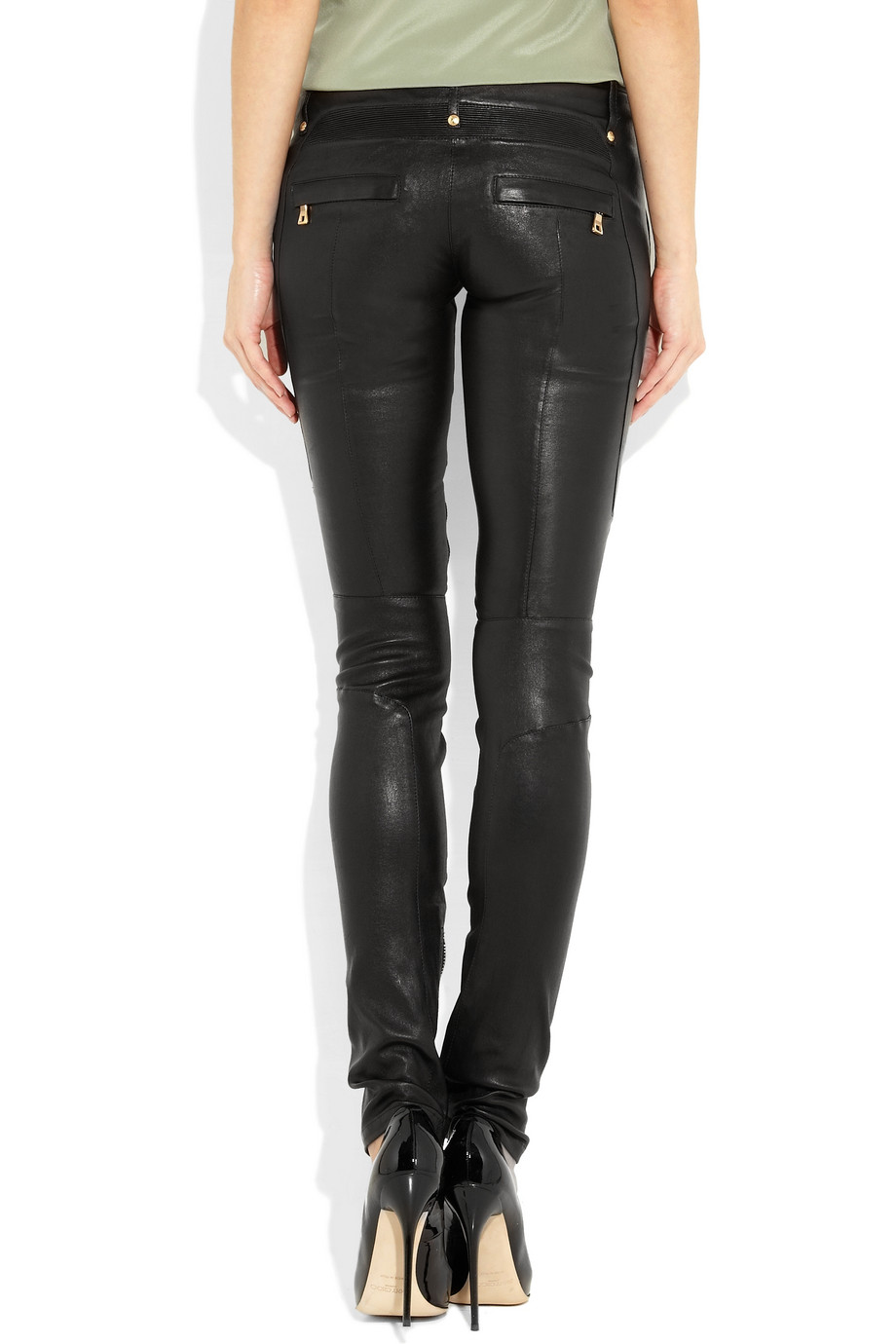 Balmain Skinny Leather Pants in Black - Lyst