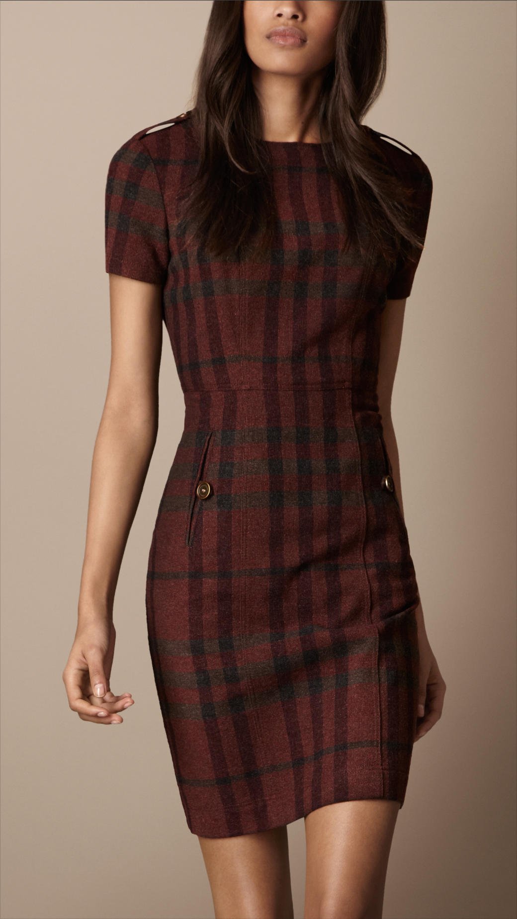 Burberry Brit Fitted Check Dress in Brown | Lyst