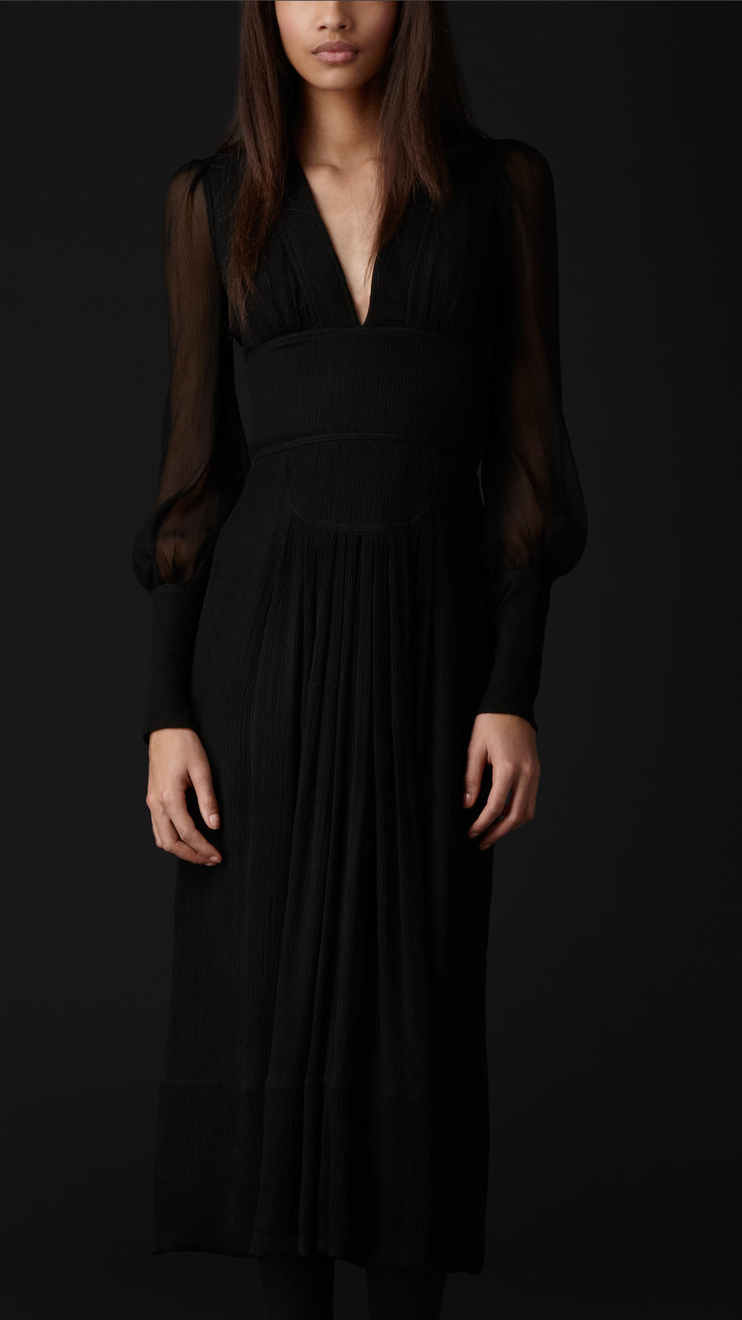 black gown with sheer sleeves