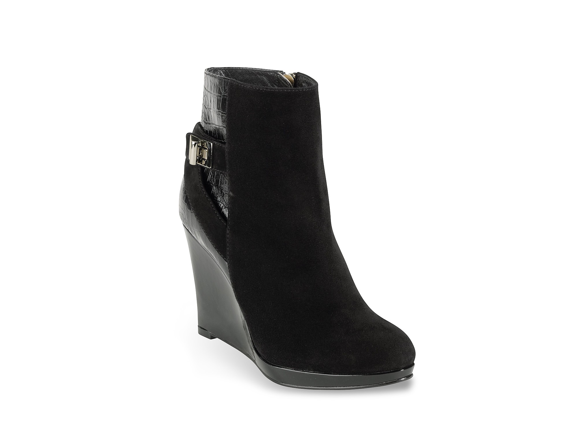black wedge booties low heel