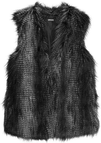 Dkny Faux Fur Vest in Black | Lyst